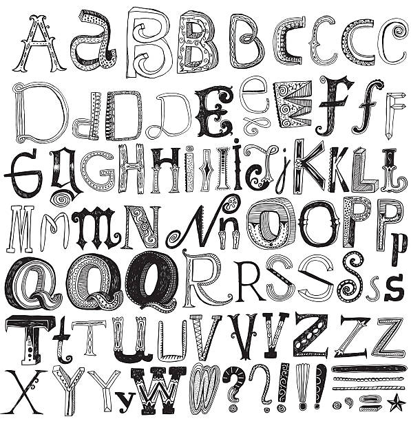 Creative hand drawn alphabet isolated on white Image of hand drawn variation of letters isolated on white See related files  g star stock illustrations