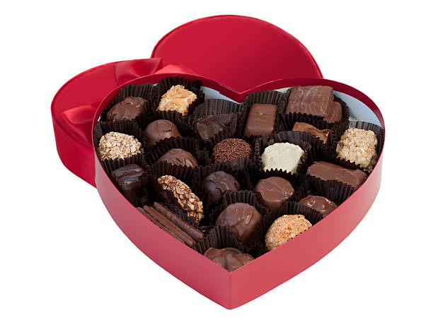 istock Lone red Valentine's chocolate box over a white background 184926098