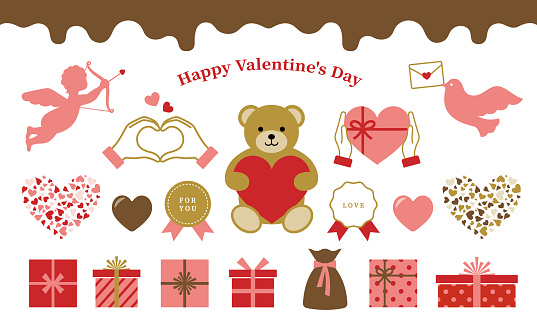 Set of cute valentine clip art for Valentine's Day