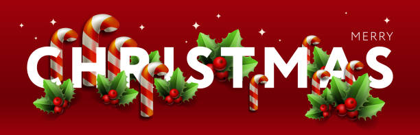 istock Christmas banner. Xmas Horizontal composition made of Christmas candy canes and holy berry. Christmas poster, greeting cards, header or profile cover, vector illustration 1849261520