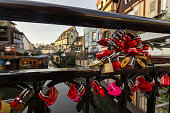 Locks of love at the Little Venice,Colmar,Alsace,France