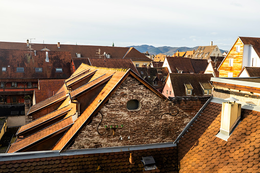 Rooftops of traditional half timbered house in old town of Alsace,Colmar,France