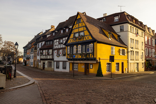 Old town alley and streets with traditional half timbered houses,Colmar,Alsace,France