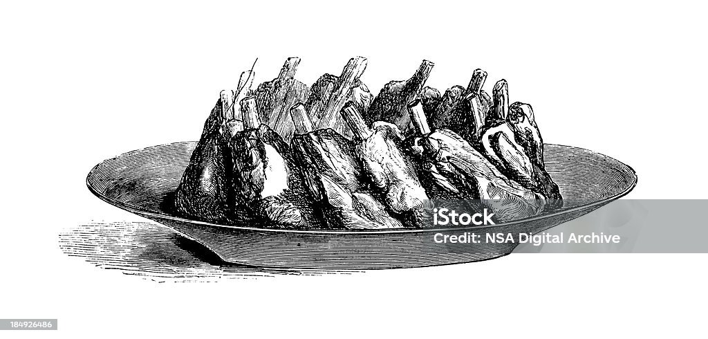 Costeletas de carne de costela de cordeiro na mesa/antigo ilustrações culinária - Ilustração de Cordeiro - Animal royalty-free