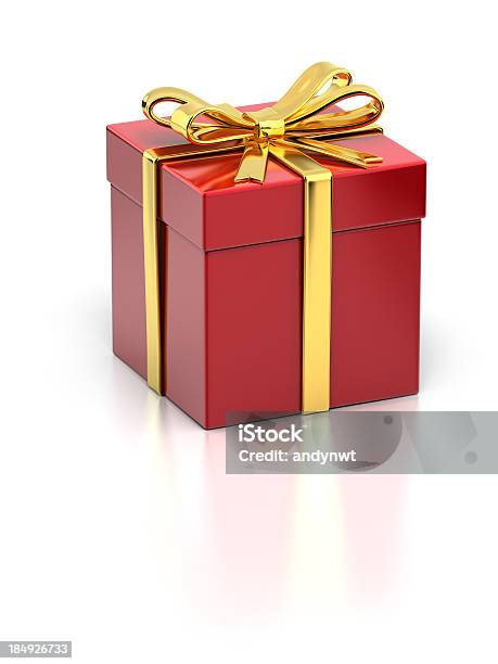 Red Gift Box With Gold Ribbon Stock Photo - Download Image Now - Celebration Event, Clipping Path, Cut Out