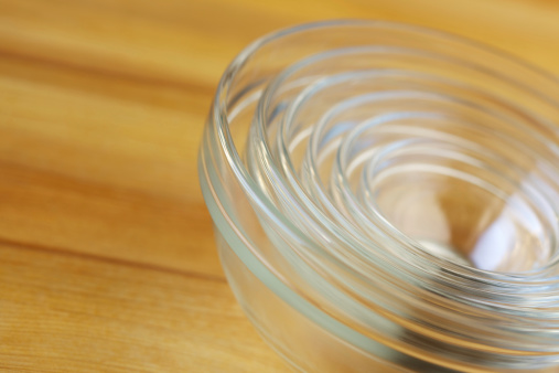 Studio photo of group of classic glass food mixing bowls with selective focus on top rims.Please view more modern food images here: