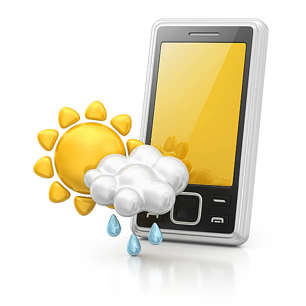 smart phone e icone meteo - solar flat panel foto e immagini stock