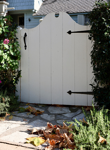 Old fashioned colonial style wood garden gate