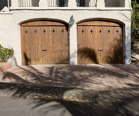 Vintage wood garage doors with period details