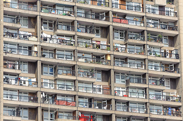 High Rise Living London high rise tower close up showing building exterior and balcoies trellick tower stock pictures, royalty-free photos & images