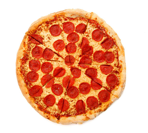 pizza al salame piccante & di formaggio superiore - pizza cheese portion mozzarella foto e immagini stock