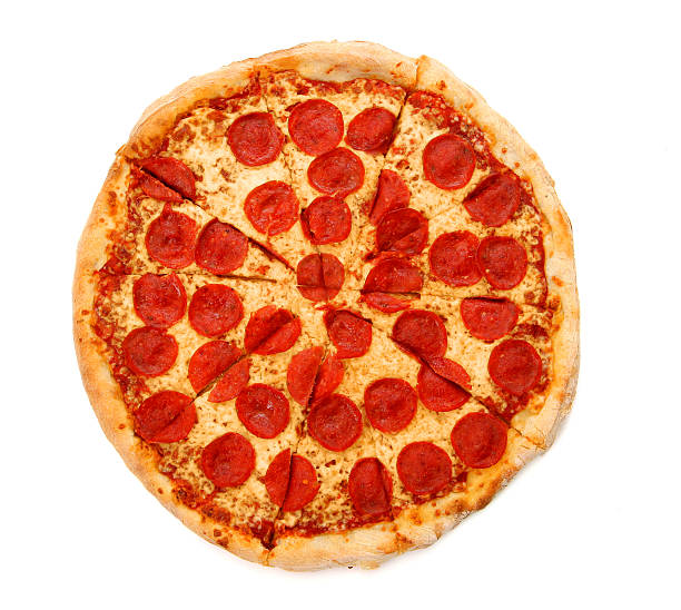 Pizza from the top - Pepperoni & Cheese Picture of pizza. pepperoni pizza stock pictures, royalty-free photos & images