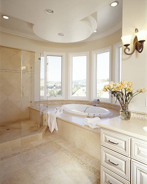 istock White Bathroom with Large Tub 184928457