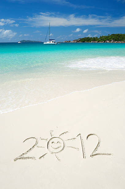 istock Sunny 2012 Message in Sand on Bright Tropical Beach 184928649