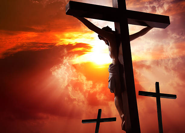 Jesus Christ crucified on the cross stock photo