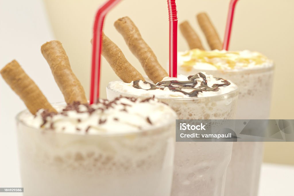 Three milk shakes Three milk shakes - Macro shot Caffeine Stock Photo