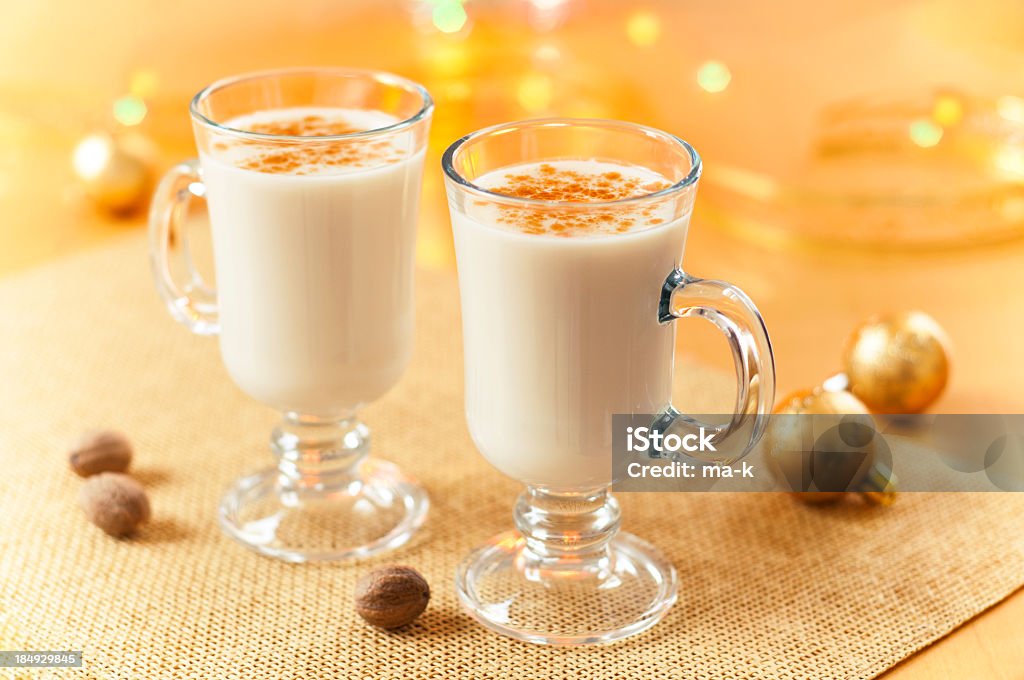Two Large Glasses Of Eggnog Served Beautifully Stock Photo