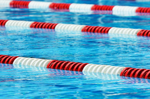 istock Red White and Blue Olympic Size Swimming Pool Lane Marker 184929871