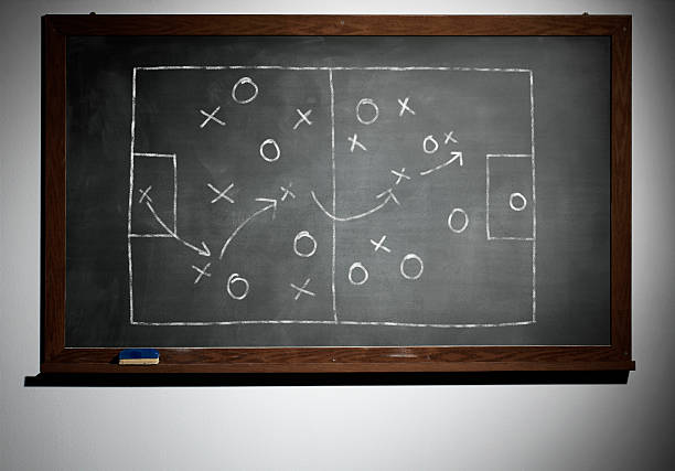 istock The school board and chalk-drawn soccer game plan 184930002