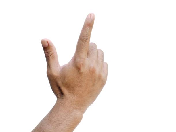 istock Men's hands making gestures like  I'm pointing at something.  or touch the phone screen  Isolated on white background. 1849310110