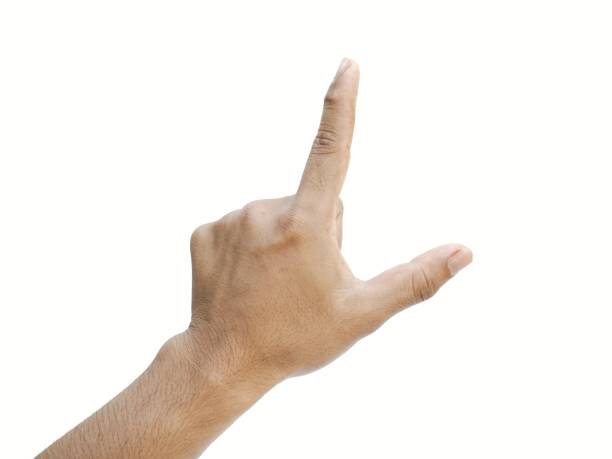 istock Men's hands making gestures like  I'm pointing at something.  or touch the phone screen  Isolated on white background. 1849310374