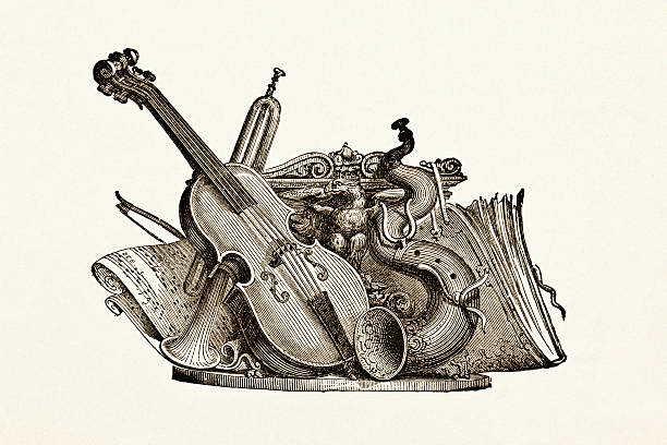 ilustraciones, imágenes clip art, dibujos animados e iconos de stock de instrumentos musicales-acero victoriano de grabado - musical instrument violin sheet music music