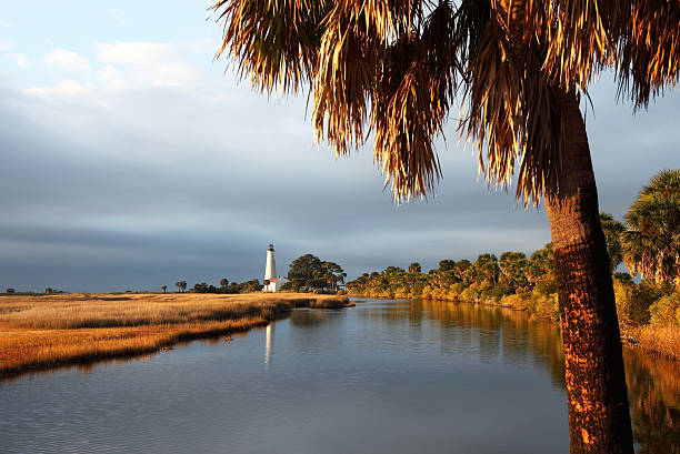 St. Marks Lighthouse St. Marks Lighthouse. St. Marks National Wildlife Refuge, Florida. tallahassee stock pictures, royalty-free photos & images