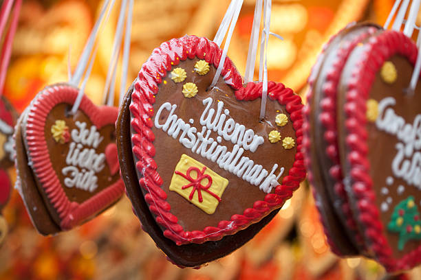 Gingerbread hearts at the Viennese Christmas Market stock photo