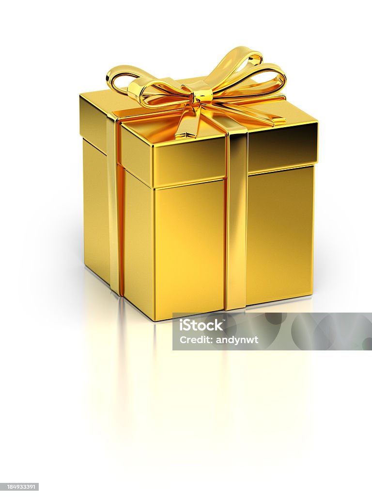 Golden Gift Box A gift box made out of gold. Isolated on white background with clipping path included. Gift Box Stock Photo