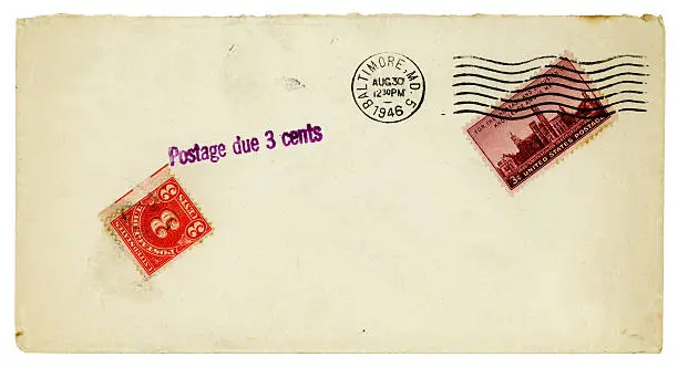 Photo of Envelope from Baltimore, Maryland, 1946 - Postage Due 3 cents