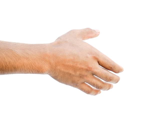istock Male hands extended forward to shake hands or grab something on white background business concept. 1849336924