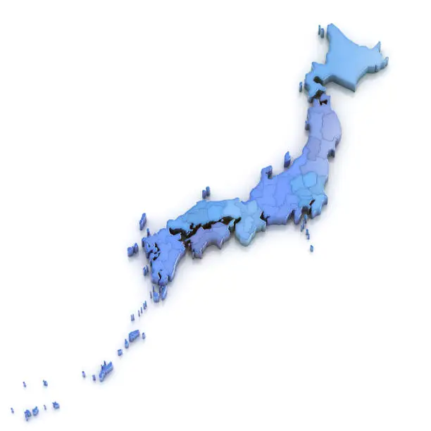 Photo of Japan map with regions and prefectures isolated