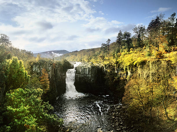 waterfall high force waterfall on the river tees in county durham - from the route of the pennine way pennines photos stock pictures, royalty-free photos & images