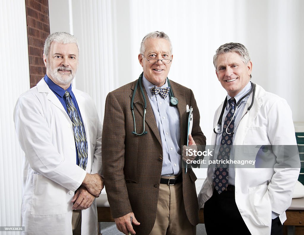 Three Male Doctors with Gray Hair Three male doctors with gray hair. Bow Tie Stock Photo