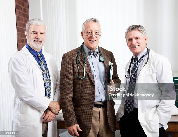 Three Male Doctors With Gray Hair Stock Photo - Download Image Now - Bow Tie, Doctor, Mature Adult