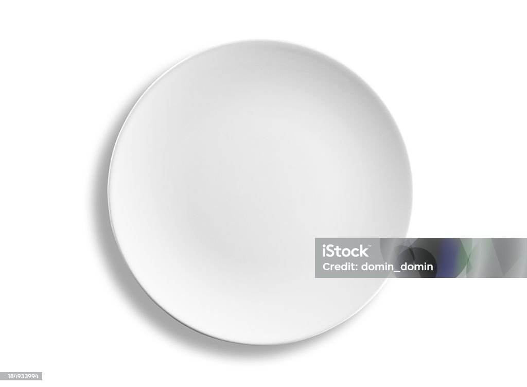 Empty round dinner plate isolated on white background, clipping path Empty round lunch or dinner plate isolated on white background, clipping path included, studio shot. Plate Stock Photo