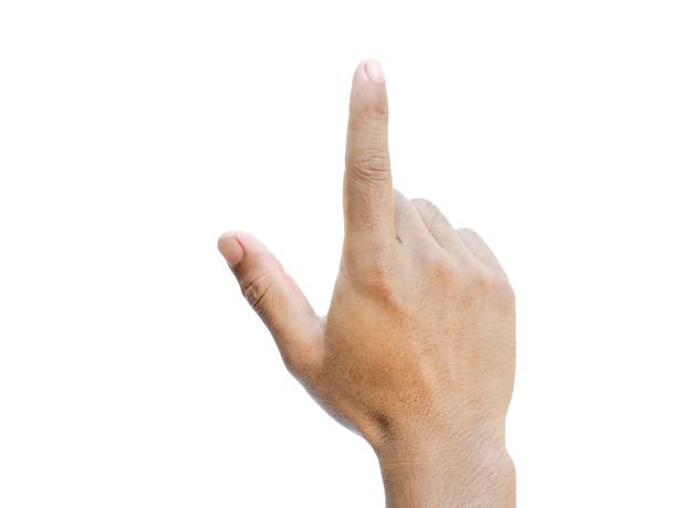 istock Men's hands making gestures like  I'm pointing at something.  or touch the phone screen  Isolated on white background. 1849340175