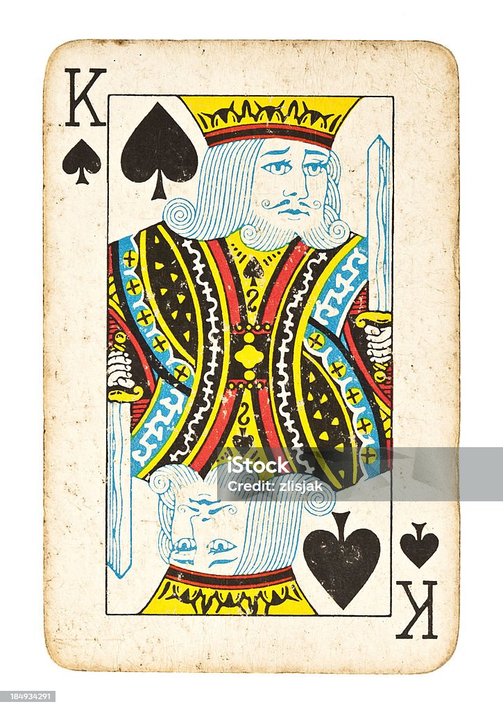 Старый Пиковый король Изолирован на белом - Стоковые фото Антисанитарный роялти-фри