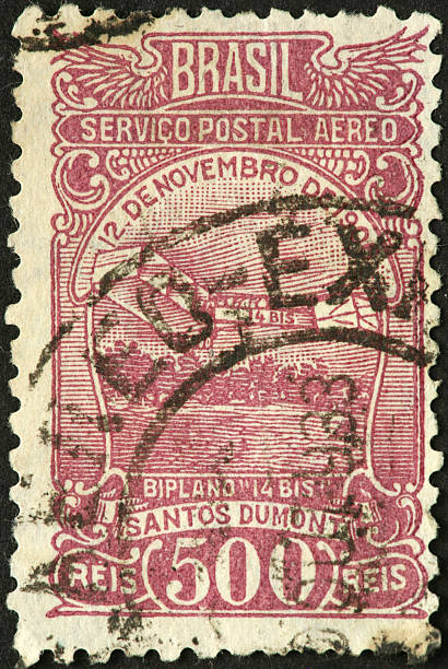 istock vintage biplane on an old Brazilian postage stamp 184934420
