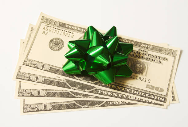 pieniądze prezent - twenty dollar bill christmas wealth finance zdjęcia i obrazy z banku zdjęć