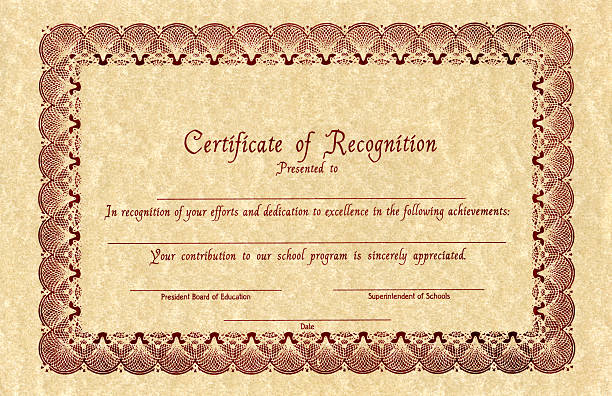 Certificate of Recognition Certificate of recognition on brown paper.Similar images - stock certificate photos stock pictures, royalty-free photos & images
