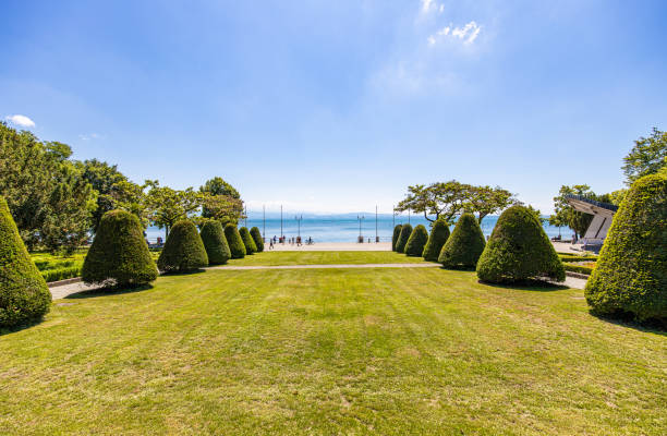 Promenade and harbor of Friedrichshafen on Lake Constance in summer stock photo