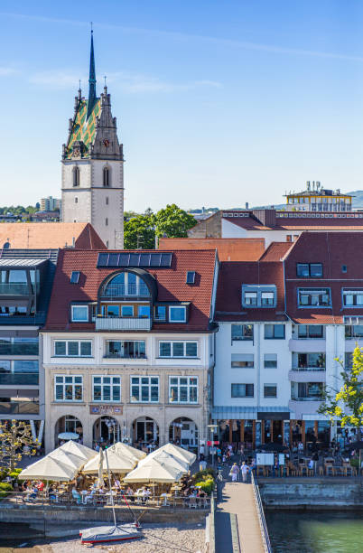 Promenade and harbor of Friedrichshafen on Lake Constance in summer stock photo