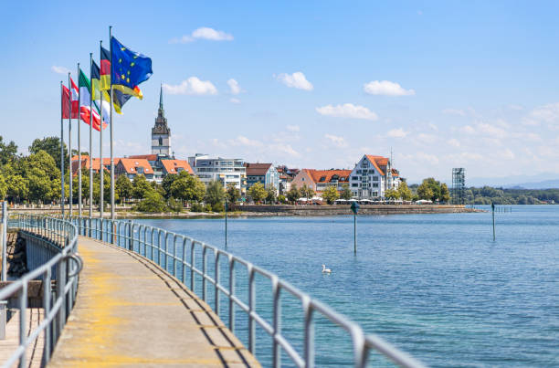 Promenade and harbor of Friedrichshafen on Lake Constance in summer stock photo