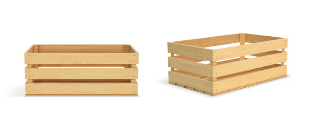 istock Vector realistic cargo storage wooden box isolated on white background. Wooden fruit box with holes. Box for storage and transportation of food. 1849354412