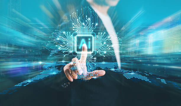 istock Ai tech expert business. Businessman show virtual graphic Global Internet connect robot. Chat AI, Artificial Intelligence, Futuristic technology transformation. Computer command prompt bot analytics 1849354592