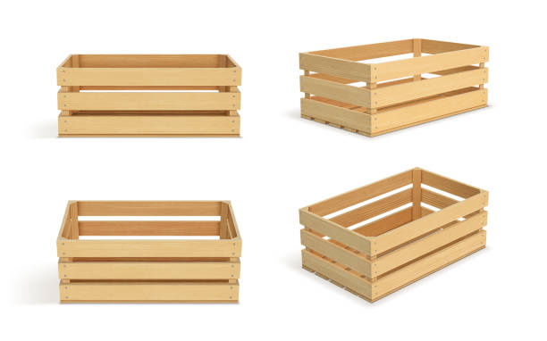 istock Vector realistic cargo storage wooden box isolated on white background. Wooden fruit box with holes. Box for storage and transportation of food. 1849354686