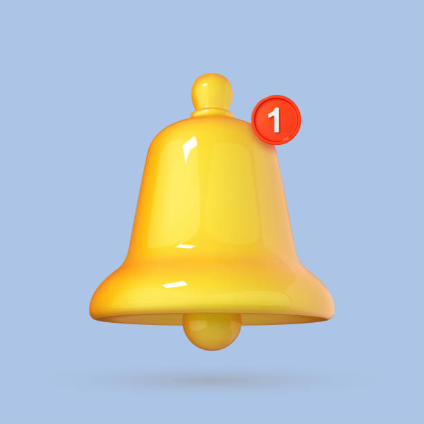 istock 3d notification bell icon isolated on blue background. 3d  yellow ringing bell with new notification for social media reminder. 3d cartoon vector illustration. 1849354694