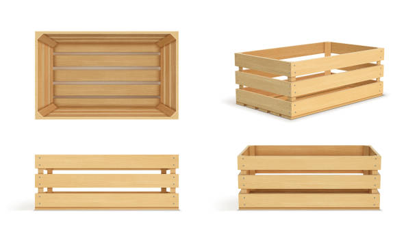 istock Vector realistic cargo storage wooden box isolated on white background. Wooden fruit box with holes. Box for storage and transportation of food. 1849354753