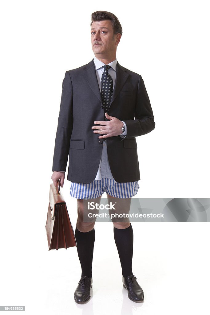 Uomo d'affari senza pantaloni, isolato su bianco - Foto stock royalty-free di Adulto